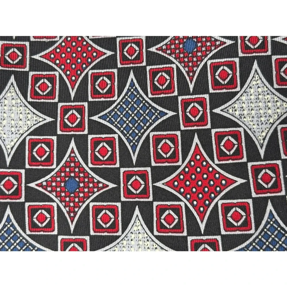 Oscar de la Renta Men's 100% Silk Tie Black Red Blue Geometric Made in USA